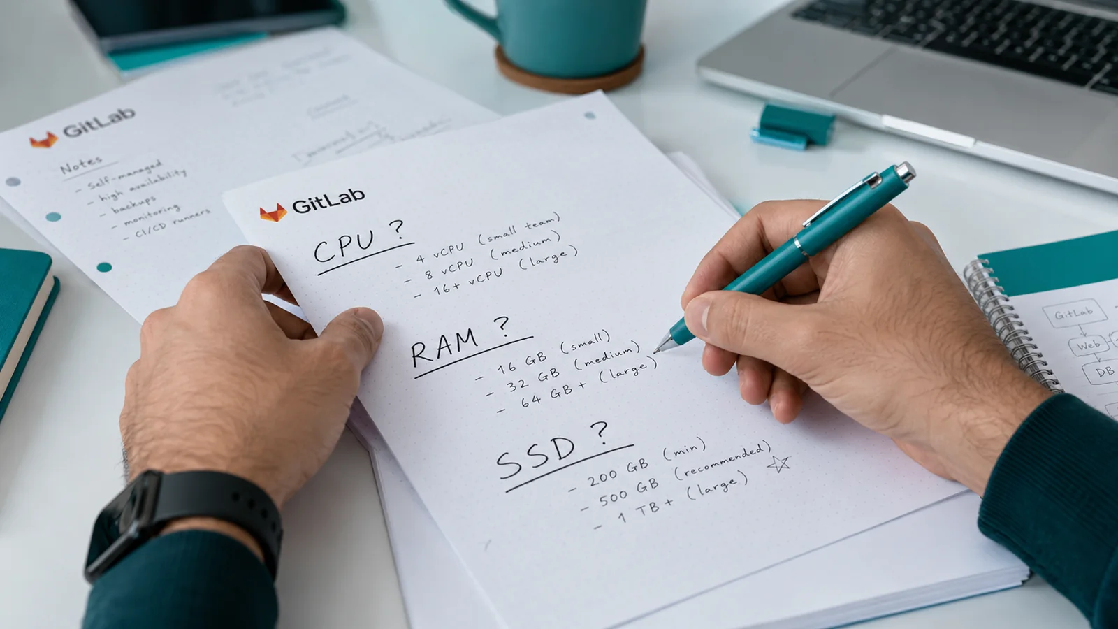 بررسی منابع موردنیاز سرور GitLab با یادداشت‌های انتخاب CPU، RAM و فضای ذخیره‌سازی SSD