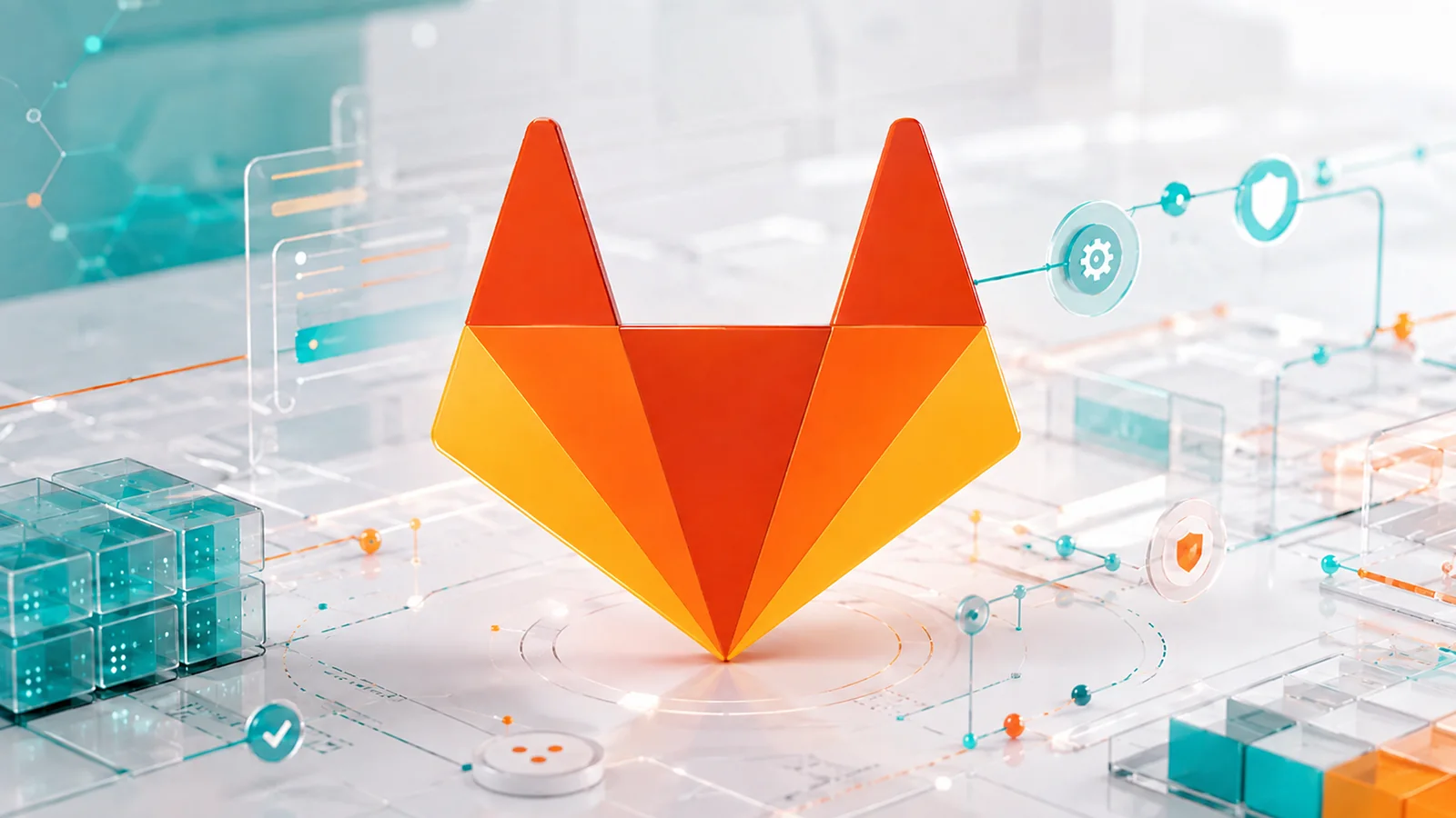 لوگوی GitLab در کنار نمادهای سرور، تنظیمات و امنیت برای راه‌اندازی GitLab در آرانیک